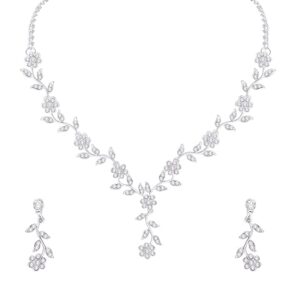 Atasi International American Diamond Style Silver Plated Necklace with Earrings Jewellery Set for Women – Perfect for Party, Wedding, and Engagement